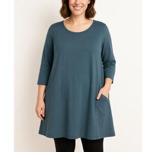 Pure Jill J. Jill Dress Womens Sz Petite S Blue Scoop Neck A-Line Knit Pockets